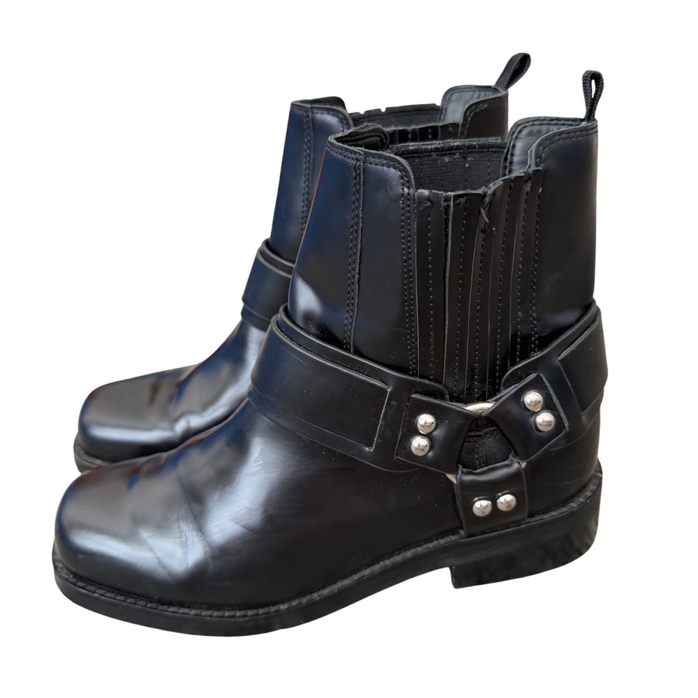 Marc Fisher LTD Black Leather Harness Square Toe Ankle Biker Boots Size 6